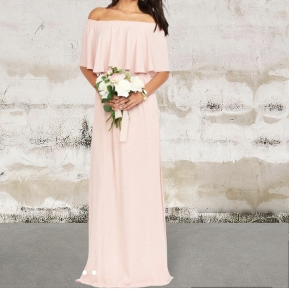 Show Me Your Mumu "Hacienda" off shoulder Maternity blush pink gown. Sz XS - Picture 2 of 5